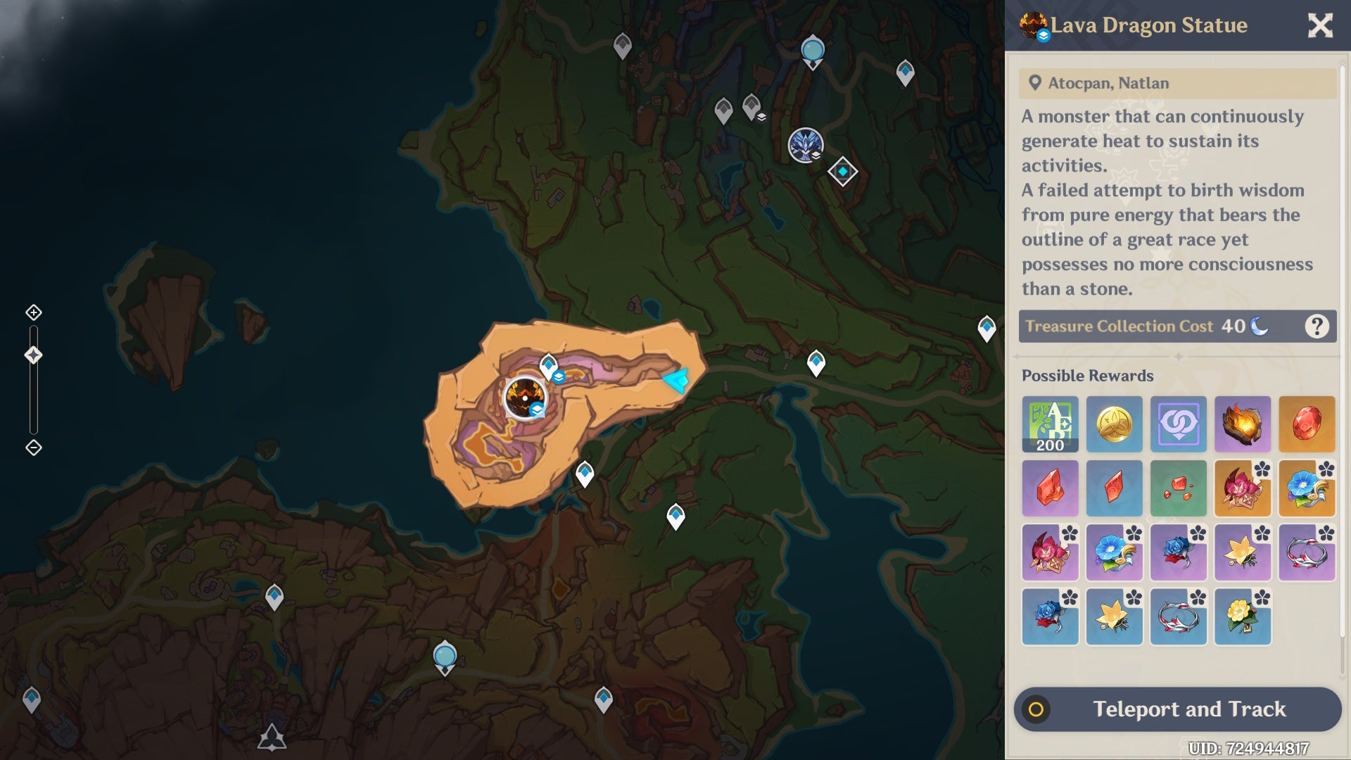 Rewards for defeating the Lava Dragon Statue boss detailed in Genshin Impact.