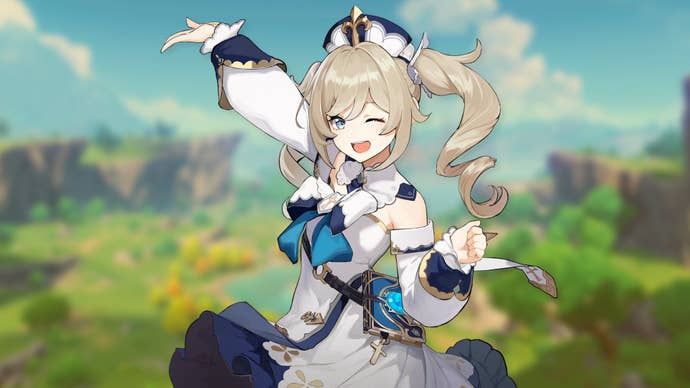 Promotional art of the character Barbara from Genshin Impact.