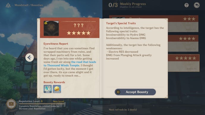 A Bounty placed on a Ruin Guard in Genshin Impact.