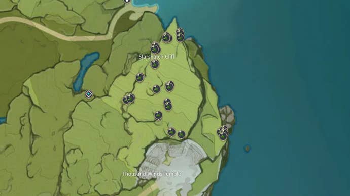 Genshin Impact Cecilia locations and farming: A map showing where to find Cecilia flower in Genshin Impact