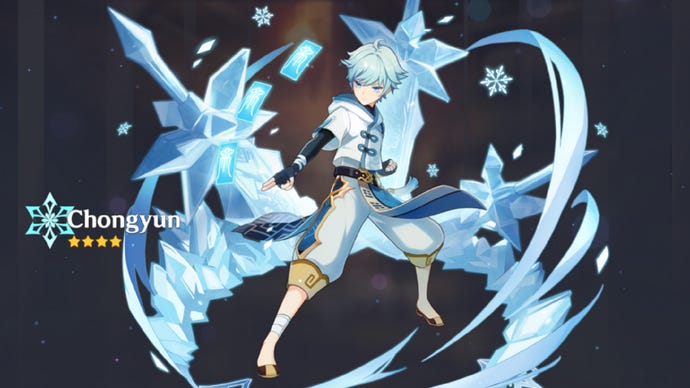 Chongyun from Genshin Impact being summoned from the gacha.