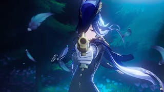 Genshin Impact's Clorinde, pointing a pistolet at the camera