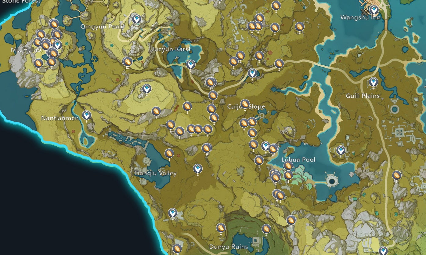 A map of Guili Plains and Qingyun Peak showing Cor Lapis locations - 5
