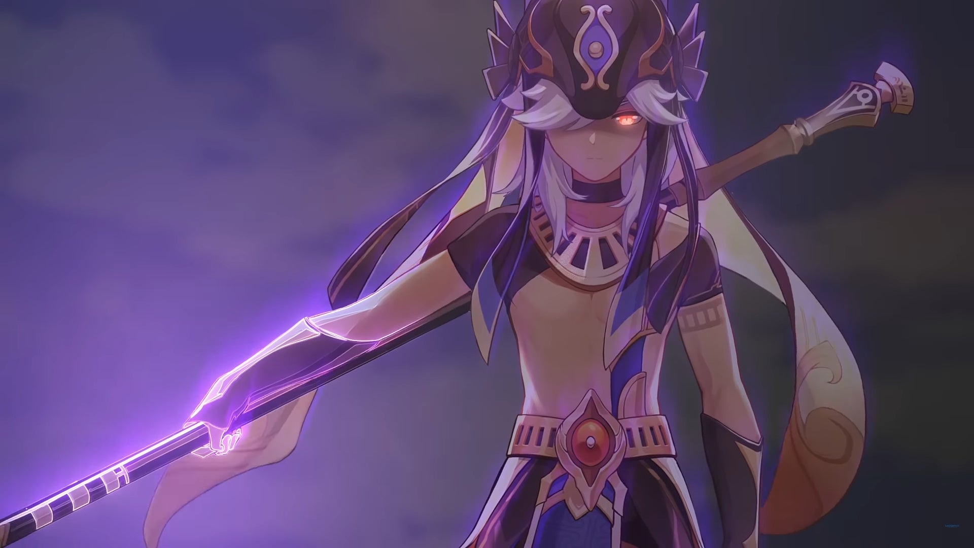 Genshin Impact Cyno teams: A young man wearing a wolf hat wields a spear infused with electricity - 5