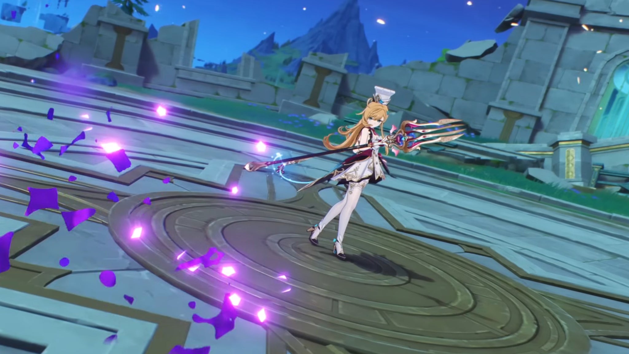 Escoffier from Genshin Impact in combat stance after defeating a slime - 3