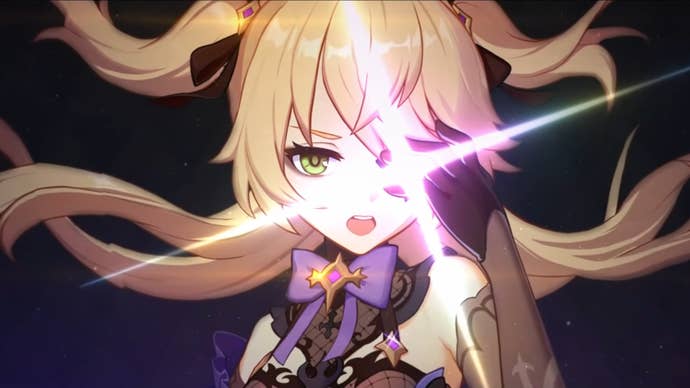 A close-up of Fischl, a character in Genshin Impact.