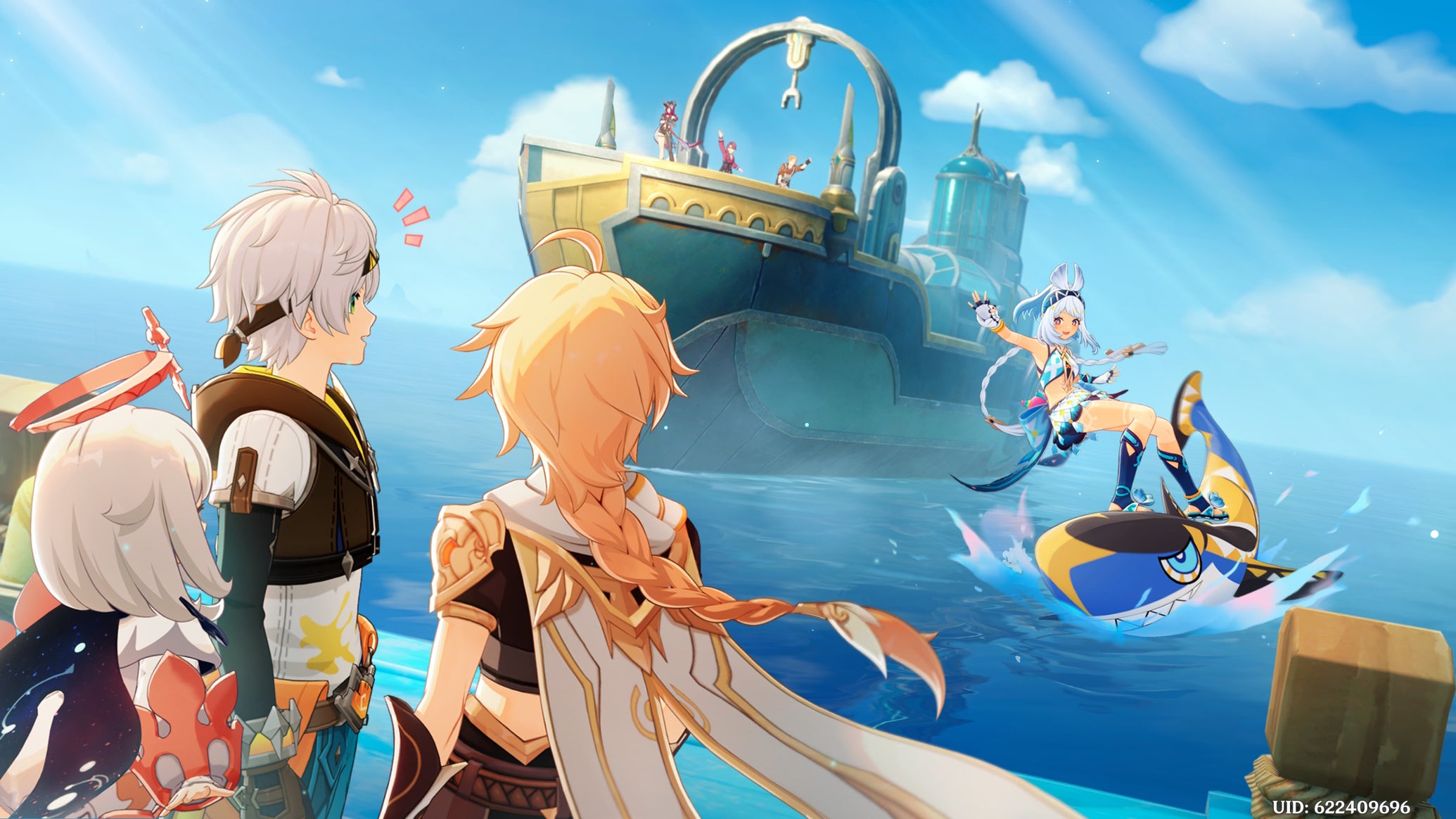 Bennett, Paimon, and the Traveler in Genshin Impact, watching Mualani approaching - 1