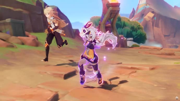 Iansan jogging with the Traveler in Genshin Impact