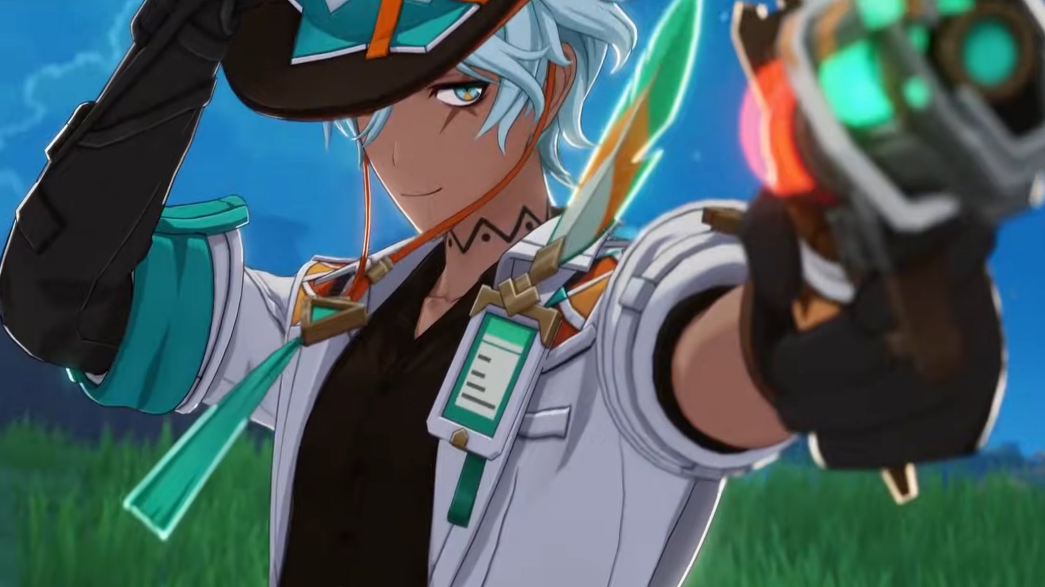 Ifa pointing his wind gun offscreen in Genshin Impact - 5