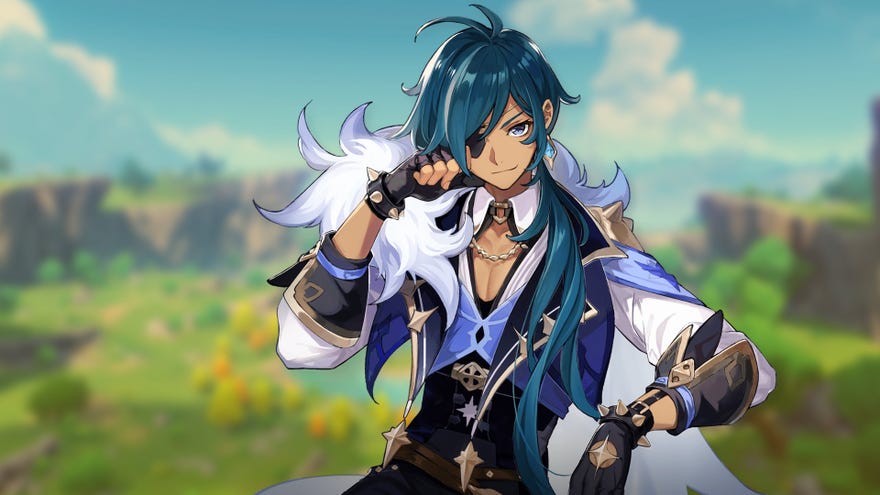 Promotional art of the character Kaeya from Genshin Impact.