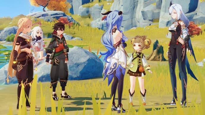 Characters gather round during Genshin Impact’s version 4.4 Lantern Rite event