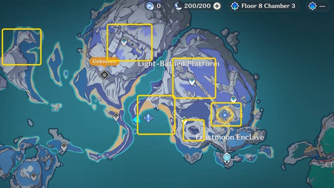 Map showing silver locations in Genshin Impact