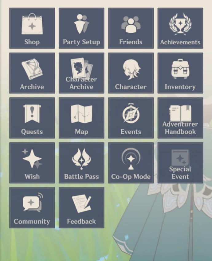 A Genshin Impact screenshot of Paimon’s menu screen.