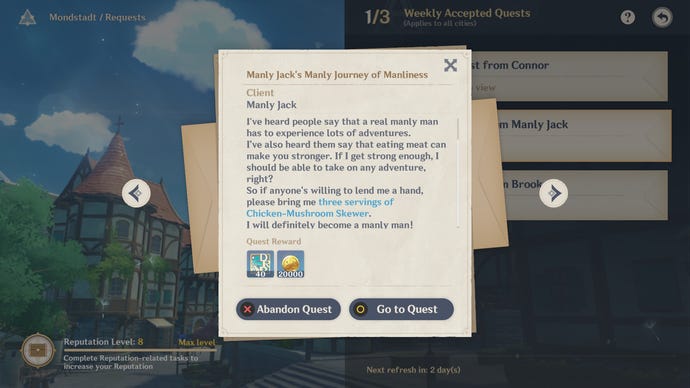 A Request from Manly Jack in Genshin Impact.