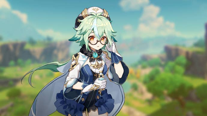 Promotional art of the character Sucrose from Genshin Impact.