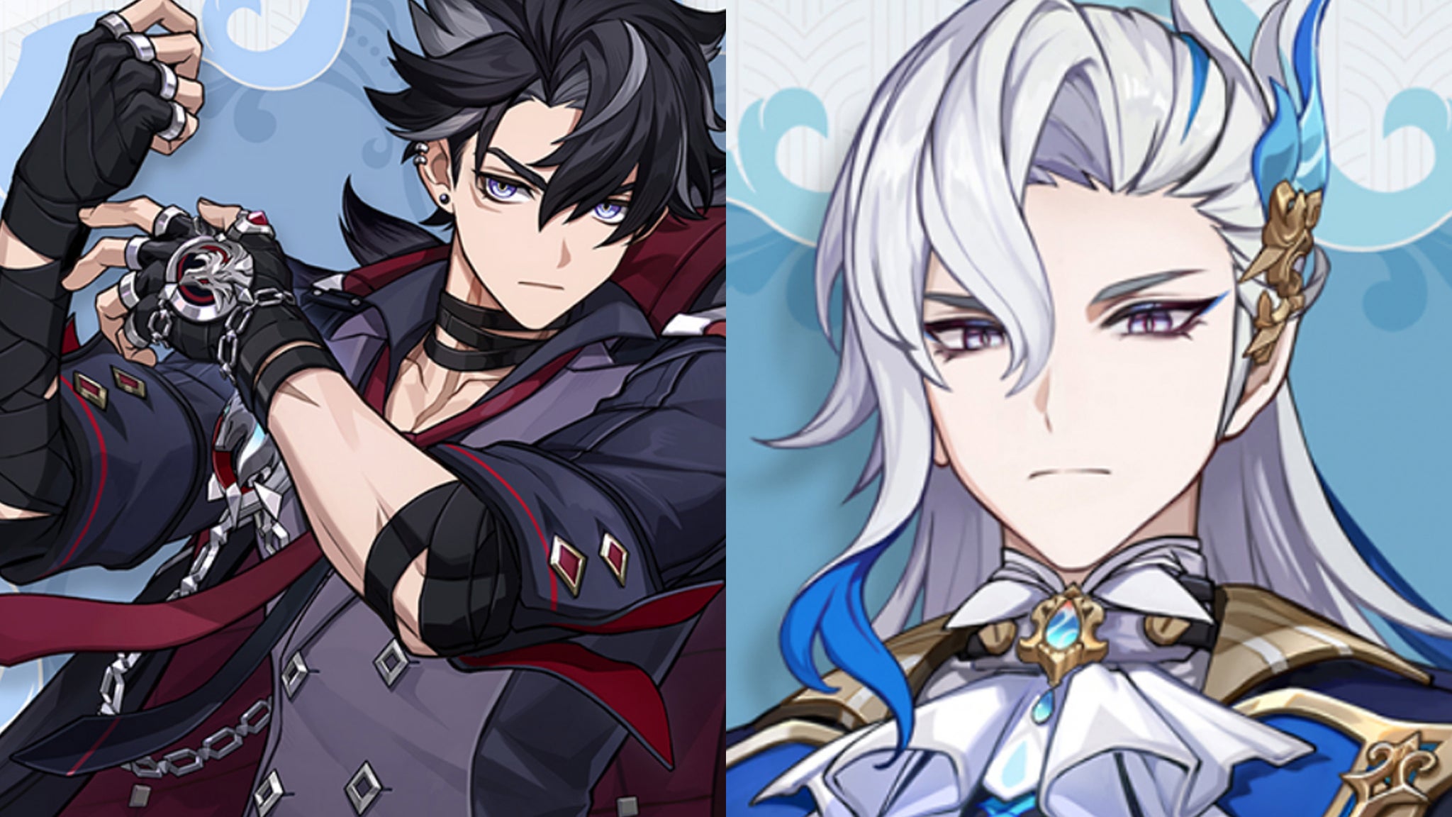 Anime-style artwork showing Genshin Impact characters Wriothesley and Neuvillette. - 4