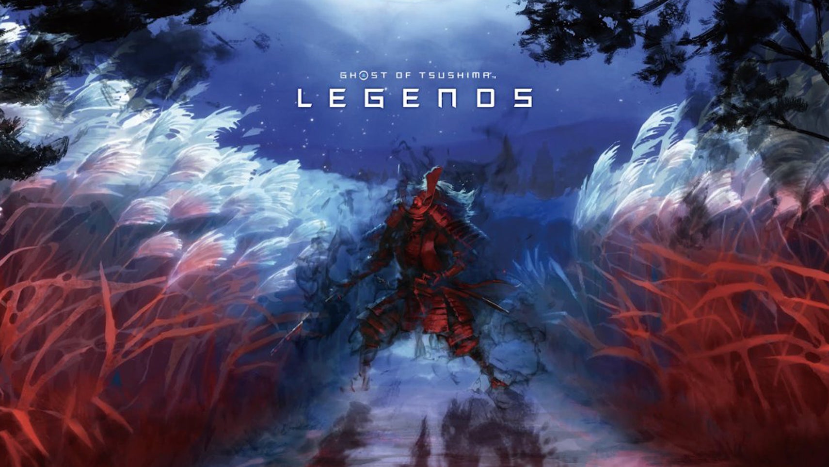 A samurai stands in a field at night in key art for the Ghost of Tsushima: Legends anime. - 1