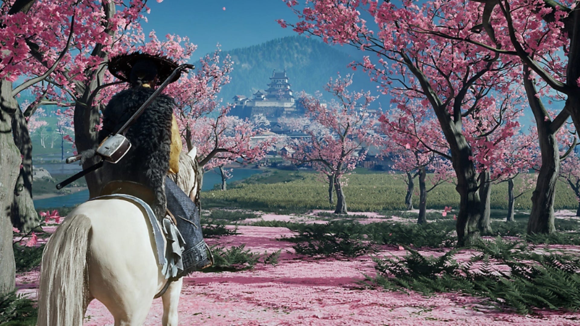 ghost of yotei pink blossom trees