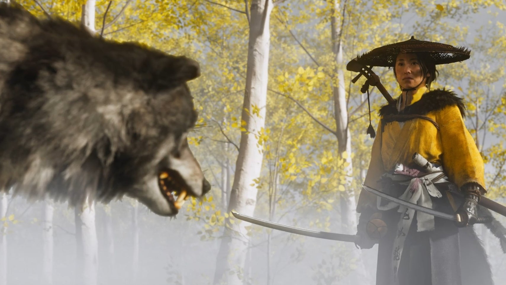 The protagonist and a wolf in Ghost of Yotei. - 1