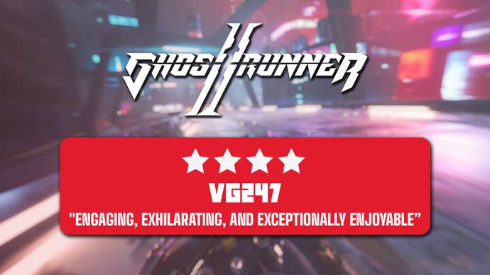 4 star review header for Ghostrunner 2, saying: “engaging, exhilarating, and exceptionally enjoyable”