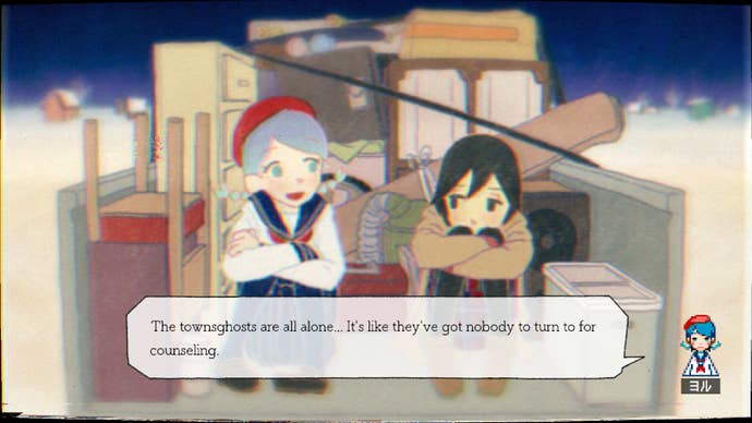 Two girls chat in the back of a moving truck in Ghostpia: Season One