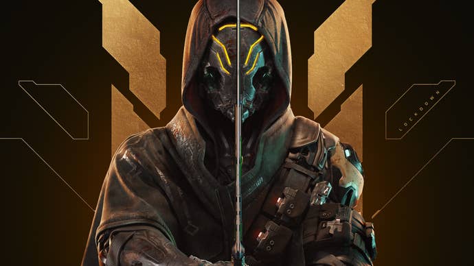 A cyborg ninja stands with his sword in front of his face in the key artwork for Ghostrunner 2