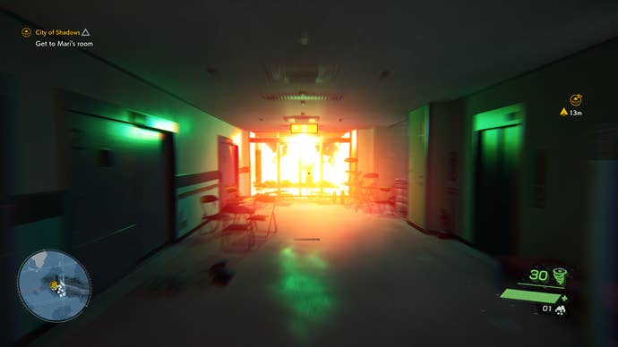 A ghostly girl haunts a hospital in Ghostwire: Tokyo.