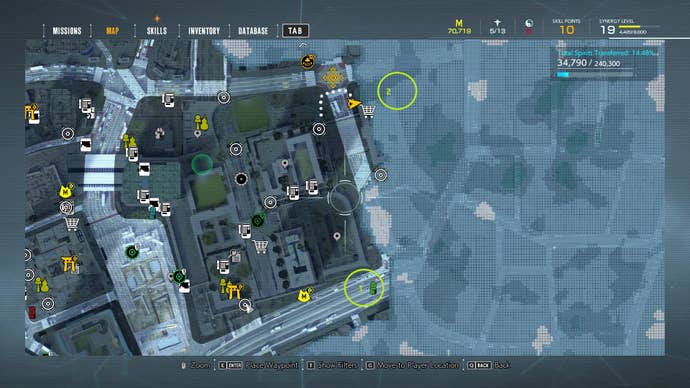 An annotated map showing the locations of Jizo statues in the Kuo Shrine area of Ghostwire: Tokyo.