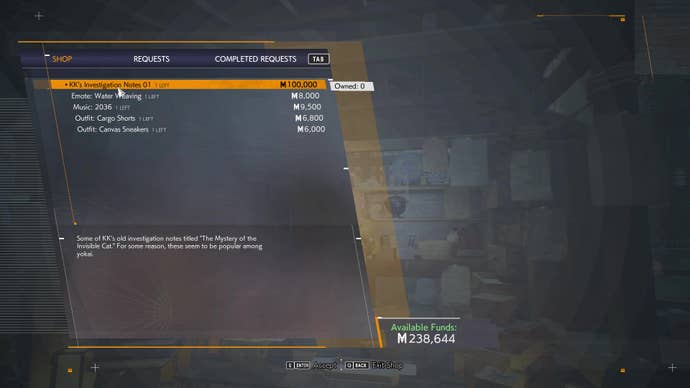 A screenshot showing the location of “The Mystery of the Invisible Cat” KK investigation note in Ghostwire: Tokyo.