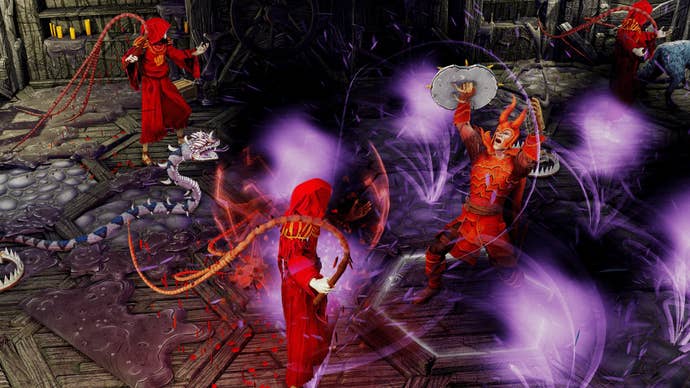 Cultists attack a mercenary in the new expansion for Gloomhaven, Jaws Of The Lion.