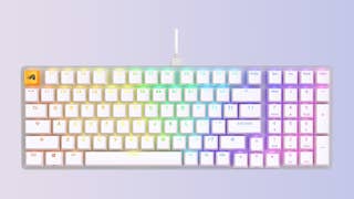 Glorious GMMK 2 mechanical keyboard in white on gradient background
