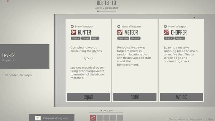 Choosing upgrades in Glyphica.