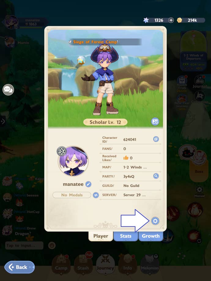 A screenshot of Go Go Muffin showing the game’s settings button.