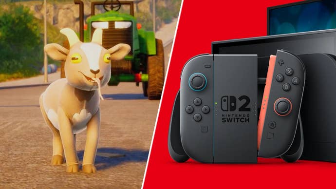Pilgor in Goat Simulator 3’s new update alongside a Nintendo Switch 2.