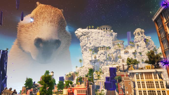 The giant sky capybara hovering over Mount Olympus in Goat Simulator 3's DLC.