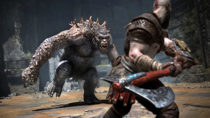 Preparing to fight an ogre in a God of War screenshot.