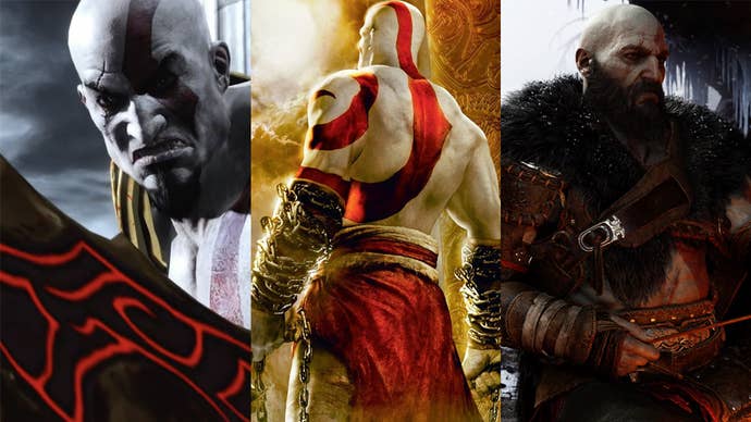 Kratos at different ages in God of War 3, God of War Chain of Olympus and God of War Ragnarök.