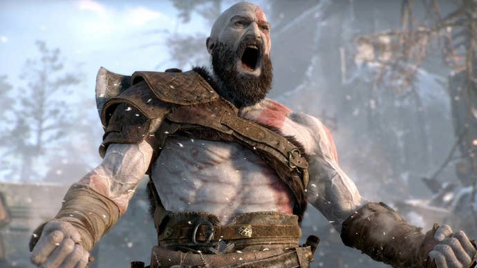 Screenshot of angry Kratos in God of War Ragnarok