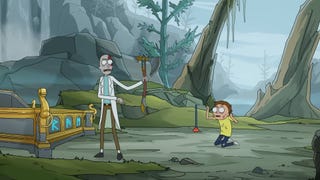 Screenshot from the rick and morty x god of war ragnarock ad