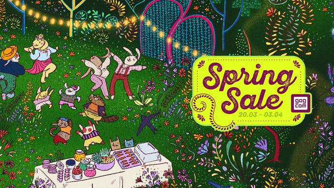 The header image for GOG’s spring sale, featuring many anthropomorphised bunnies frolicking at a picnic