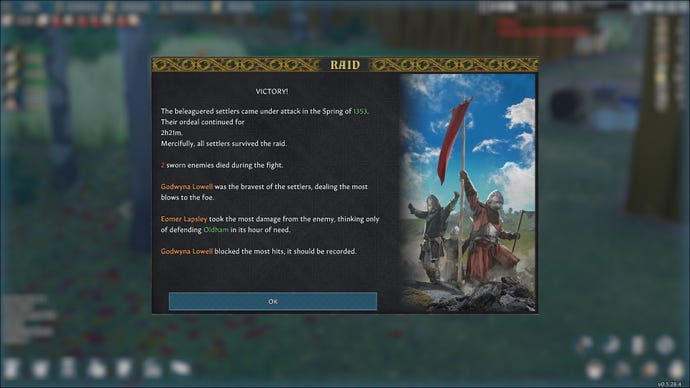 The Victory screen for a Raid in Going Medieval