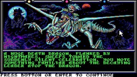 An image from the Dungeons & Dragons: Krynn Series collection on Steam showing a skeletal man on a skeletal dragon.