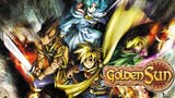 Artwork of Golden Sun logo with four protagonists