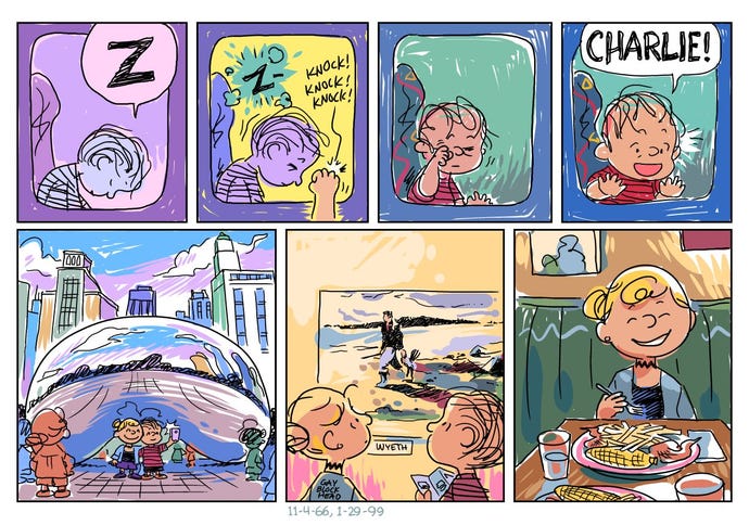 A crop of several frames of Marina Kittaka's comic Good Ol' Charlie B.