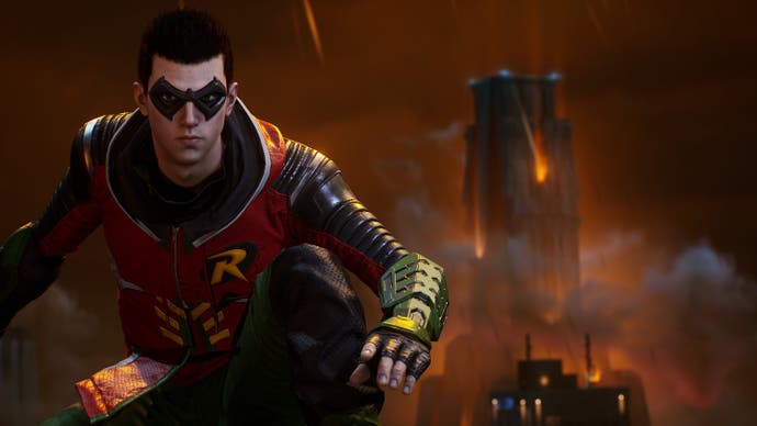 Screen z gry Gotham Knights, przestawiający postać Robina