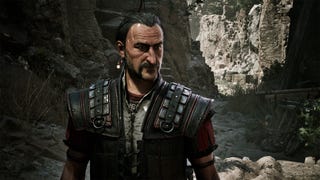 A screenshot from the Gothic remake showing a grizzled man in leather armour standing in a cave.
