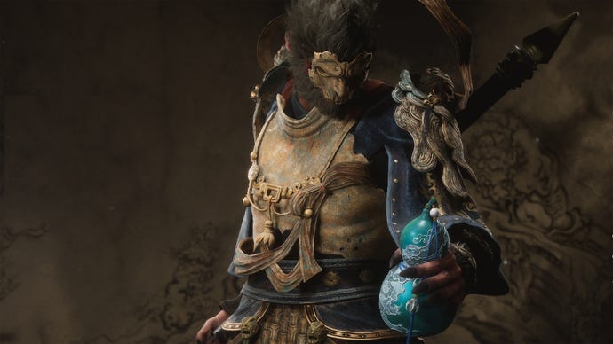 Un jugador que lleva la calabaza de la diosa del río Xiang en Black Myth Wukong.