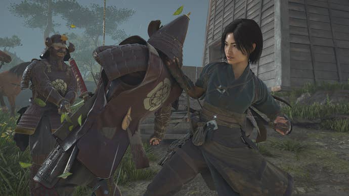 Naoe grabs an enemy from behind in Assassin’s Creed Shadows.