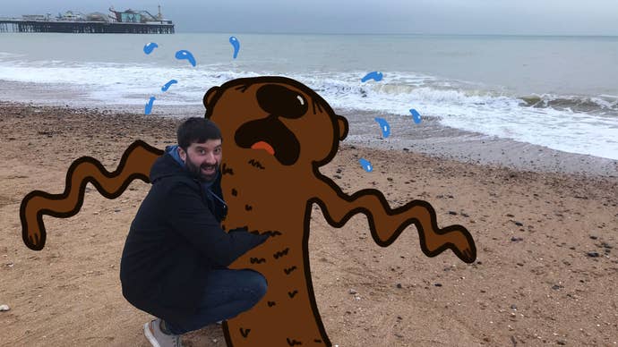 Graham hugs Horace the endless bear, who cries to spot his person depart.
