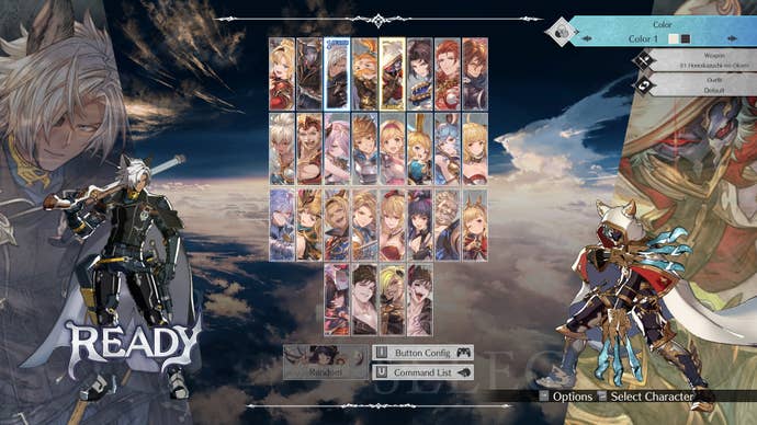 Character select screen in Granblue Fantasy Versus: rising